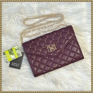 Badgley Mischka Plum Gold Quilted Crossbody Bag